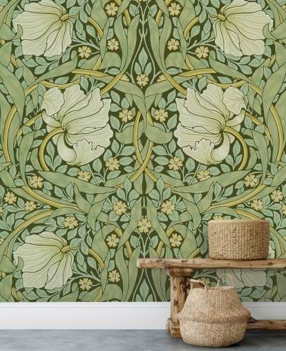 papel pintado con estampado floral verde salvia