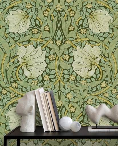 papel pintado con estampado floral verde salvia