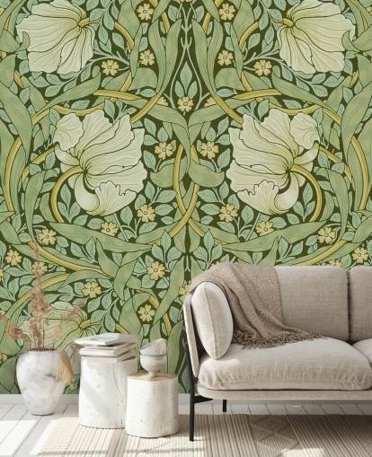 papier peint à motifs floraux vert sauge