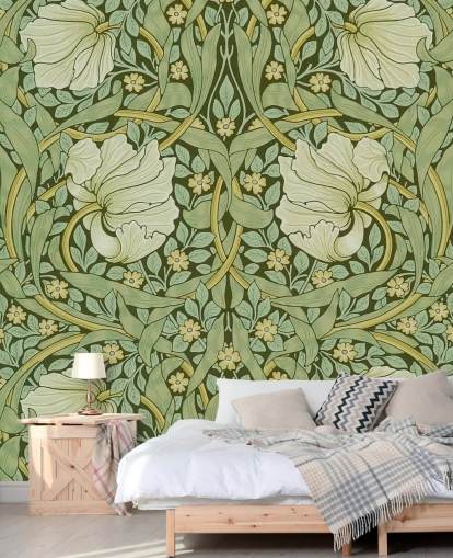 papel pintado con estampado floral verde salvia