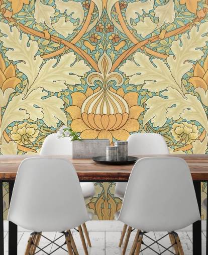 patterned William Morris wallpaper