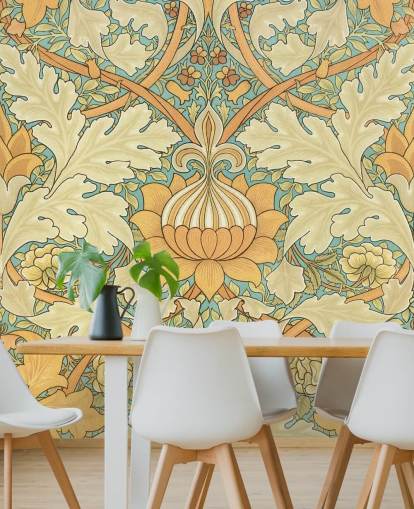 patterned William Morris wallpaper