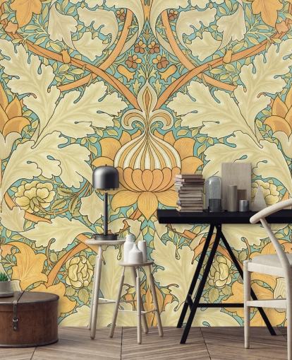 patterned William Morris wallpaper
