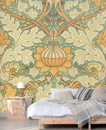 patterned William Morris wallpaper