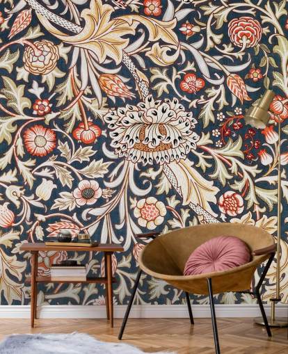 marineblå og rød blomstermønstret tapet av William Morris marineblå og rød blomstermønstret tapet av William Morris
