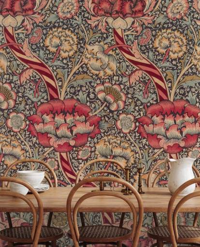 mural de papel pintado estampado rojo y azul de William Morris mural de papel pintado estampado rojo y azul de William Morris