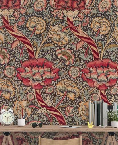 röd och blå mönstrad William Morris tapetväggmålning