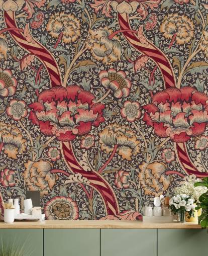 Tapeten-Wandbild von William Morris mit rotem und blauem Muster