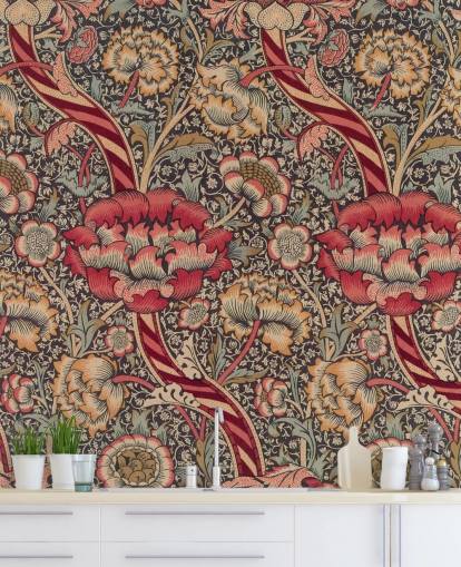 rød og blå mønstret William Morris tapetmaleri rød og blå mønstret William Morris tapetmaleri