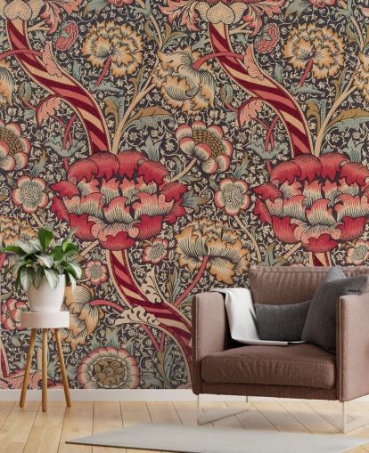 mural de papel pintado estampado rojo y azul de William Morris mural de papel pintado estampado rojo y azul de William Morris