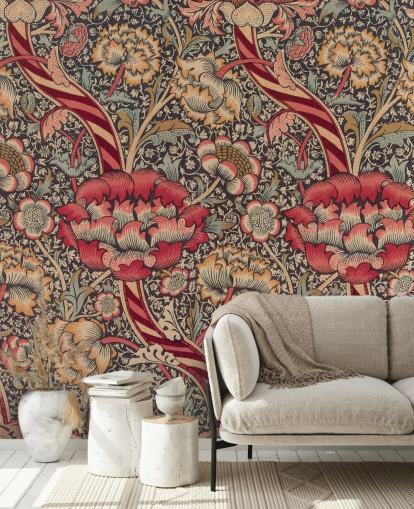 papier peint mural William Morris à motifs rouges et bleus papier peint mural William Morris à motifs rouges et bleus