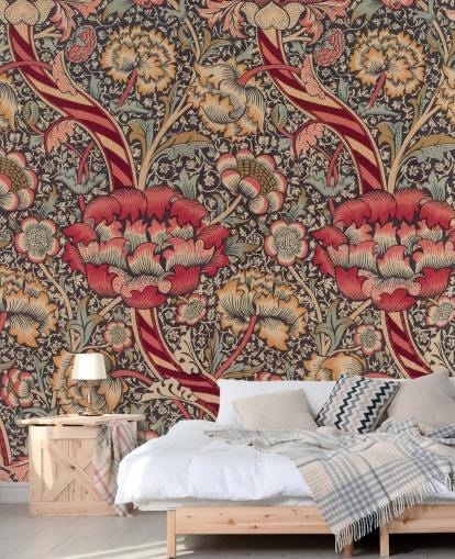 William Morris behangmuurschildering met rood en blauw patroon