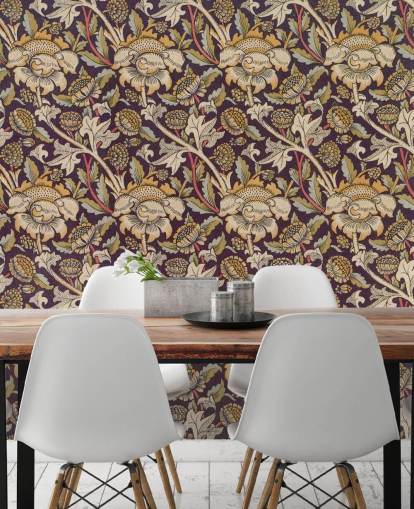 William Morris behangmuurschildering met donker patroon William Morris behangmuurschildering met donker patroon