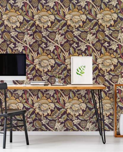 mural de papel de parede William Morris com padrão escuro