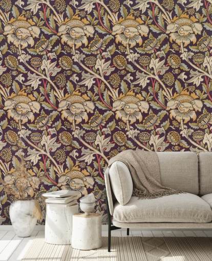 mural de papel de parede William Morris com padrão escuro