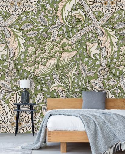 murale verde con motivi floreali di William Morris
