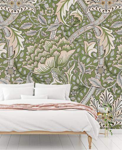 grön blommönstrad väggmålning av William Morris