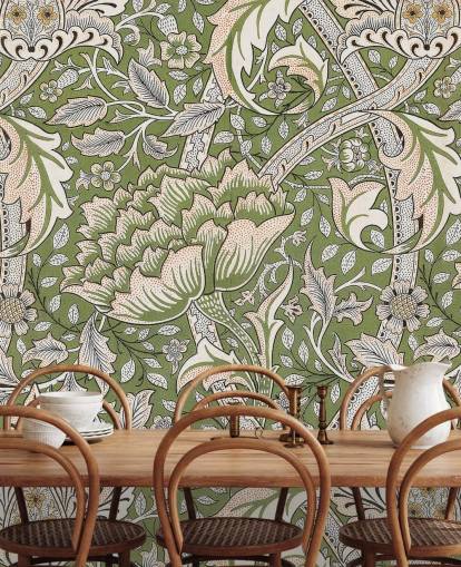 mural verde con estampado floral de William Morris mural verde con estampado floral de William Morris