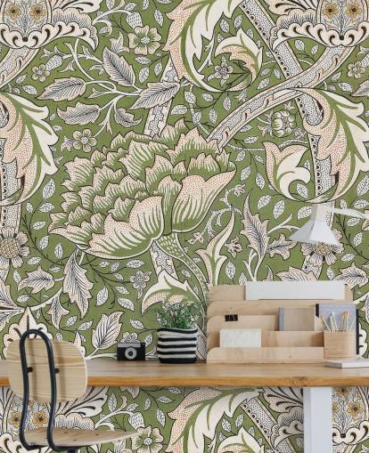 grønt blomstermønstret vægmaleri af William Morris
