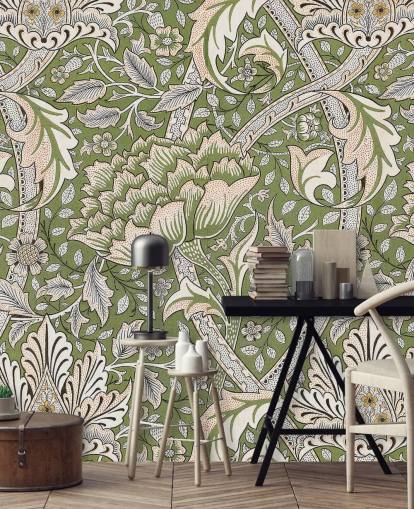 grünes Blumenmuster-Wandbild von William Morris