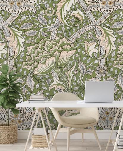 green floral patterned mural by William Morris