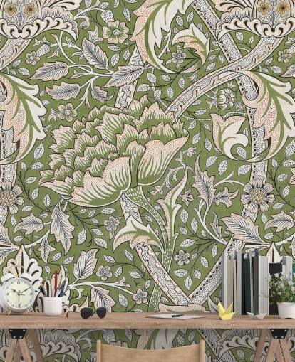 grünes Blumenmuster-Wandbild von William Morris