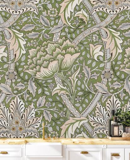 grønt blomstermønstret veggmaleri av William Morris