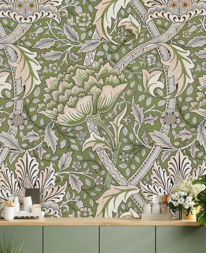 grön blommönstrad väggmålning av William Morris grön blommönstrad väggmålning av William Morris