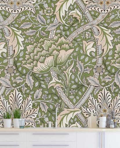 grønt blomstermønstret vægmaleri af William Morris grønt blomstermønstret vægmaleri af William Morris