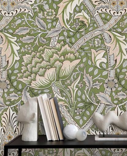 grön blommönstrad väggmålning av William Morris