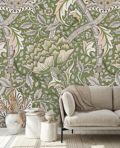 groene muurschildering met bloemenpatroon van William Morris groene muurschildering met bloemenpatroon van William Morris