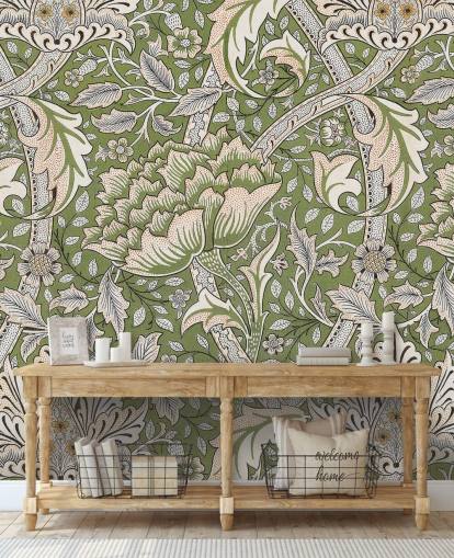murale verde con motivi floreali di William Morris
