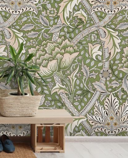 grünes Blumenmuster-Wandbild von William Morris