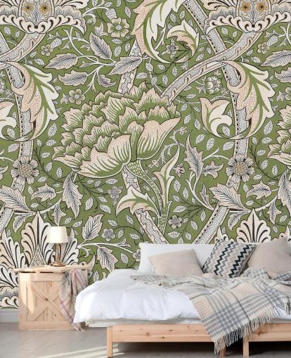 peinture murale verte à motifs floraux de William Morris peinture murale verte à motifs floraux de William Morris