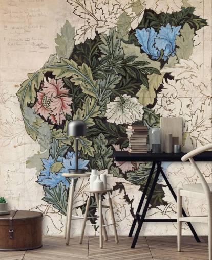 mural de papel de parede de grinalda de William Morris