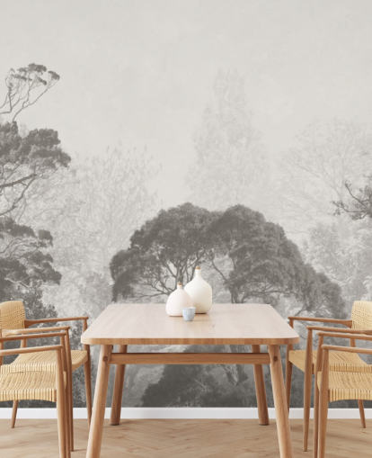 black and white forest wallpaper mural called Vintage Illustration of Trees for bedrooms, living rooms and kitchens