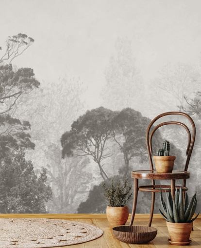 black and white forest wallpaper mural called Vintage Illustration of Trees for bedrooms, living rooms and kitchens