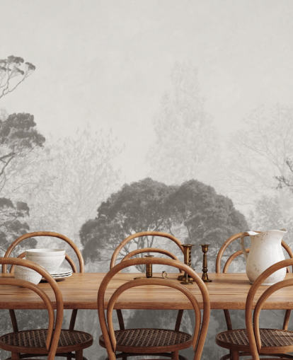 carta da parati murale in bianco e nero con foresta chiamata Vintage Illustration of Trees per camere da letto, salotti e cucine