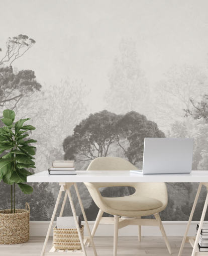 black and white forest wallpaper mural called Vintage Illustration of Trees for bedrooms, living rooms and kitchens