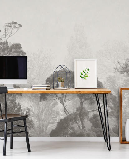 black and white forest wallpaper mural called Vintage Illustration of Trees for bedrooms, living rooms and kitchens