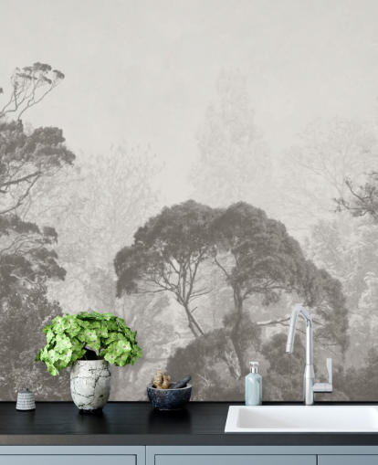 black and white forest wallpaper mural called Vintage Illustration of Trees for bedrooms, living rooms and kitchens black and white forest wallpaper mural called Vintage Illustration of Trees for bedrooms, living rooms and kitchens
