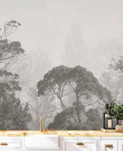 carta da parati murale in bianco e nero con foresta chiamata Vintage Illustration of Trees per camere da letto, salotti e cucine carta da parati murale in bianco e nero con foresta chiamata Vintage Illustration of Trees per camere da letto, salotti e cucine