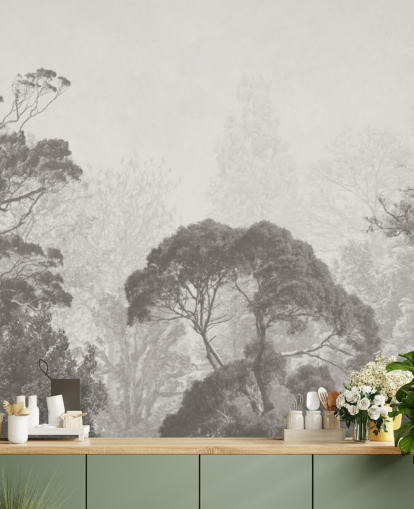 black and white forest wallpaper mural called Vintage Illustration of Trees for bedrooms, living rooms and kitchens black and white forest wallpaper mural called Vintage Illustration of Trees for bedrooms, living rooms and kitchens