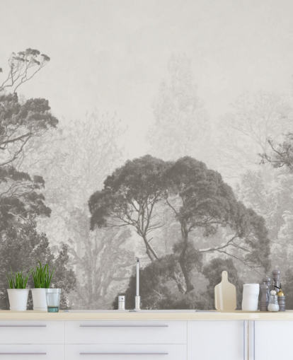 black and white forest wallpaper mural called Vintage Illustration of Trees for bedrooms, living rooms and kitchens black and white forest wallpaper mural called Vintage Illustration of Trees for bedrooms, living rooms and kitchens