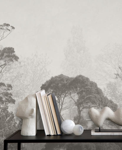 black and white forest wallpaper mural called Vintage Illustration of Trees for bedrooms, living rooms and kitchens