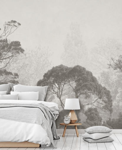 black and white forest wallpaper mural called Vintage Illustration of Trees for bedrooms, living rooms and kitchens