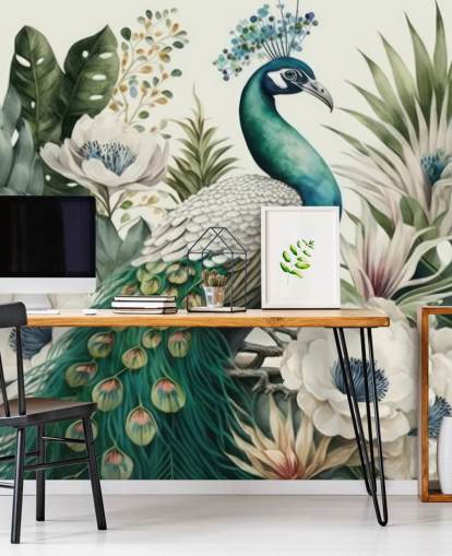 green peacock wallpaper mural called Tropical Green Peacock for bedrooms and living rooms green peacock wallpaper mural called Tropical Green Peacock for bedrooms and living rooms