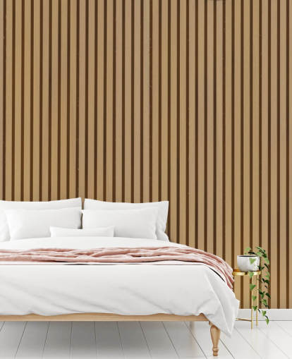 Mural de papel pintado de listones de madera con efecto roble claro