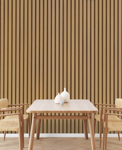 Mural de papel pintado de listones de madera con efecto roble claro