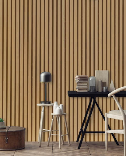 Papier peint à lattes de bois effet chêne clair